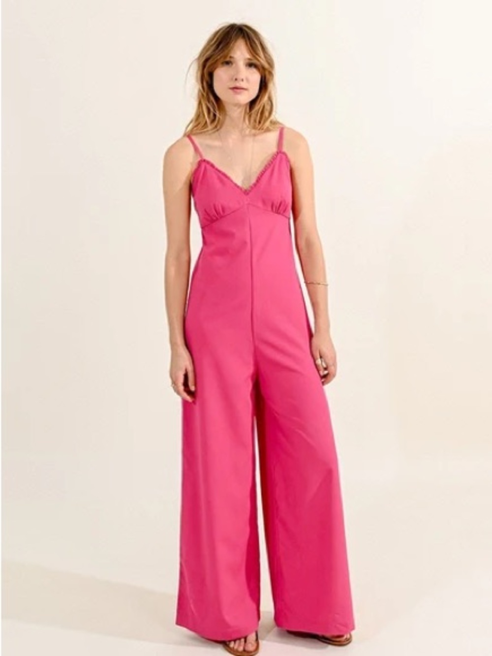 Molly Bracken Fuchsia Spaghetti-Strap Wide-Leg Jumpsuit Sz Medium